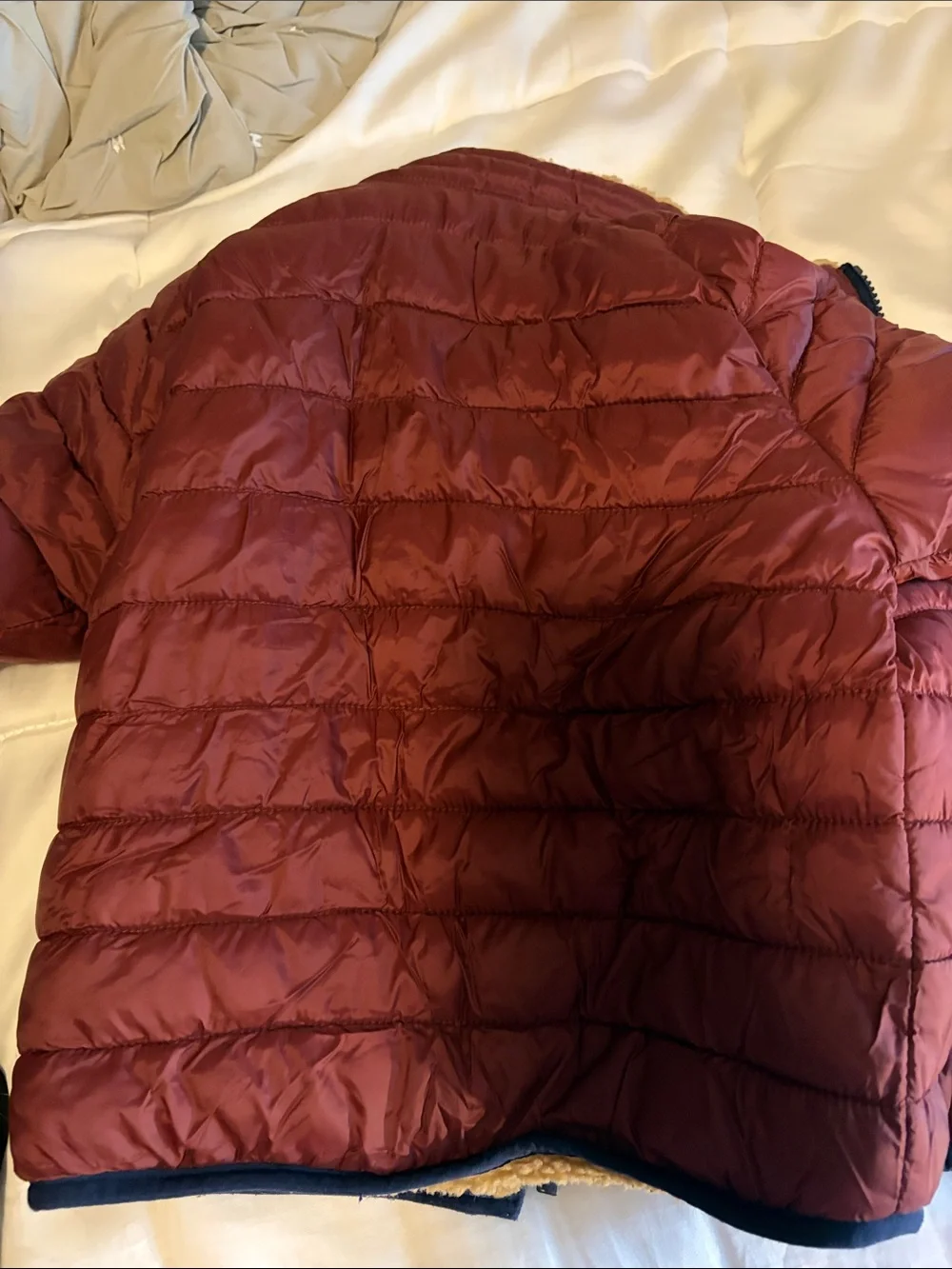 GAP Kids Reversible Burgundy Puffer Jacket with Sherpa Trim - 3T